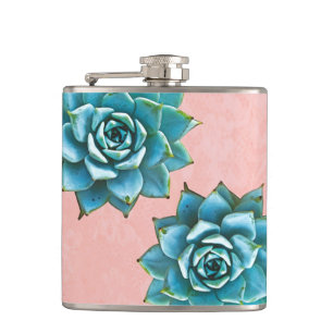 Sukkulente Aquarell auf rosa Spitze Flachmann
