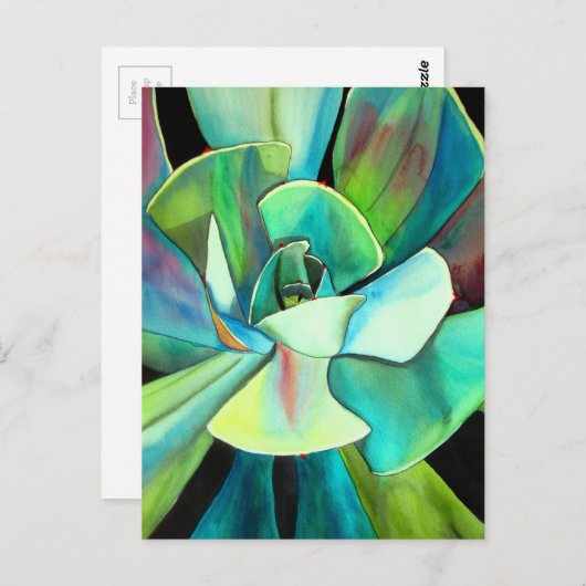 Sukkulente blaue und grüne Wüstenkunst Postkarte (Vorne/Hinten)