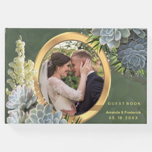 Sukkulente Blues Hochzeit Gästebuch (Vorderseite)