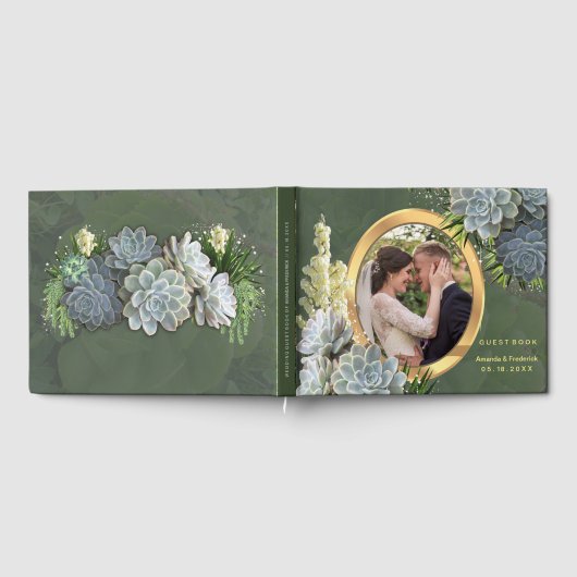 Sukkulente Blues Hochzeit Gästebuch (Voll)