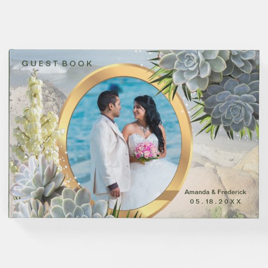 Sukkulente Blues Hochzeit Gästebuch (Vorderseite)