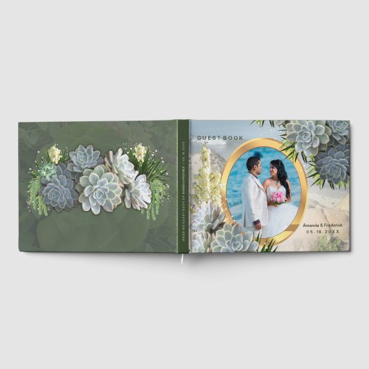 Sukkulente Blues Hochzeit Gästebuch (Voll)