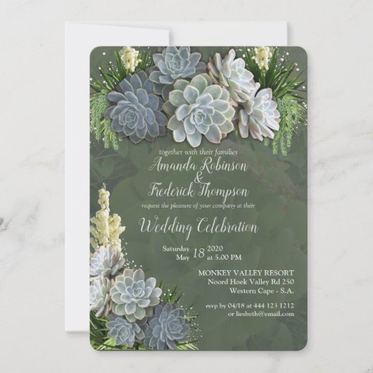 Sukkulente Blues und Einladung zur Hochzeit (Vorderseite)