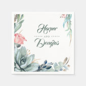 Sukkulente Blume aus Pflanzen und Rosa Rosen Serviette (Vorderseite)