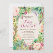 Sukkulente Blumenkaktus Bridal Dusche Einladung (Vorderseite)