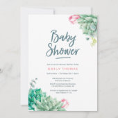 Sukkulente Blumensträuße Girl Baby Dusche Einladun Einladung (Vorderseite)