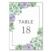 Sukkulente botanische Grüne und Lila RahmenWedelun Tischnummer (Rückseite)