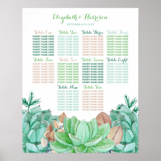 Sukkulente Botanische Hochzeitssitze im Bouquet Poster (Vorne)
