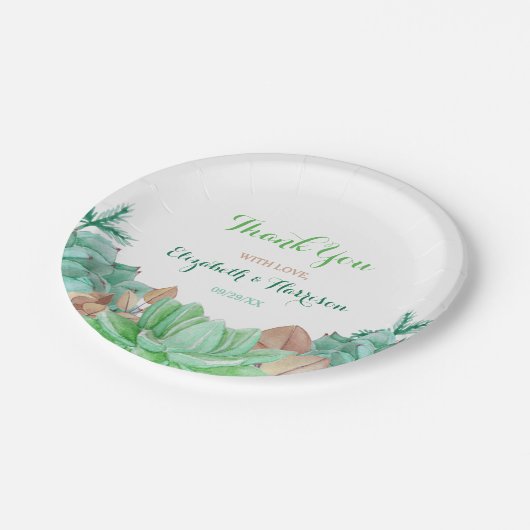 Sukkulente Bouquet Botanische Blumenhochzeit Pappteller (Schrägansicht)