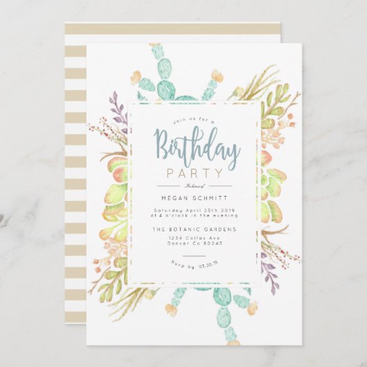 Sukkulente Bouquet | Einladung zum Geburtstag (Vorne/Hinten)