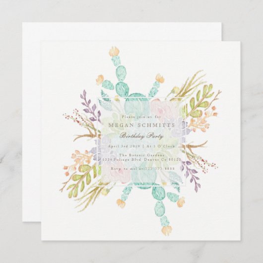 Sukkulente Bouquet | Geburtstagspartei Einladung (Vorne/Hinten)