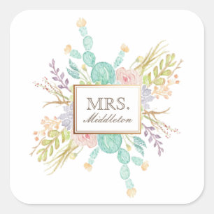 Sukkulente Bouquet Name Quadratischer Aufkleber