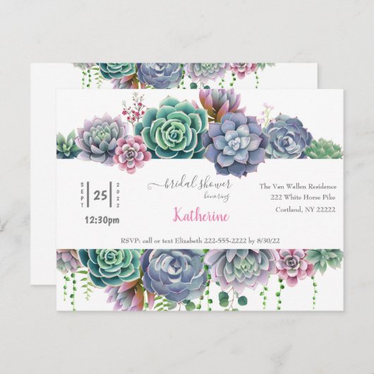 Sukkulente Brautdusche Feiertagskarte (Vorne/Hinten)