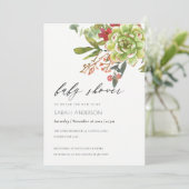 Sukkulente Cactus Red Floral Baby Shower Einladung (Stehend Vorderseite)