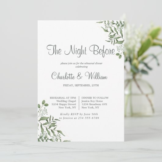 Sukkulente Eukalyptus-Blätter Probe Abendessen Einladung (Stehend Vorderseite)