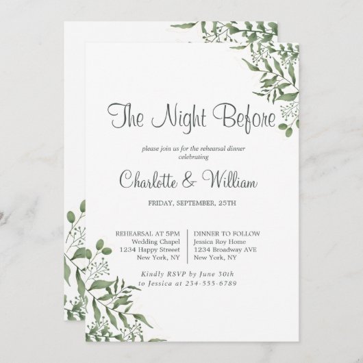 Sukkulente Eukalyptus-Blätter Probe Abendessen Einladung (Vorne/Hinten)