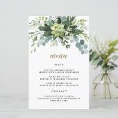Sukkulente Eukalyptus Greenerity Wedding Menu Card (Stehend Vorderseite)