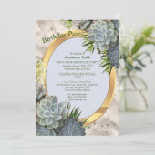 Sukkulente Farben blasser Blues Geburtstag Einladung (Stehend Vorderseite)