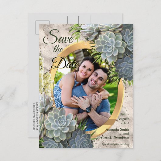 Sukkulente Farben blasser Blues Save the Date Ankündigungspostkarte (Vorne/Hinten)