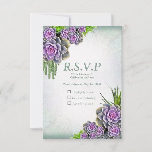 Sukkulente Farben von Sea Green, Violet RSVP Karte (Vorderseite)