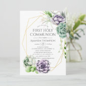 Sukkulente geometrische Erste Heilige Kommune Einladung (Stehend Vorderseite)