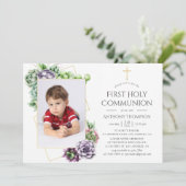 Sukkulente geometrische Erste Heilige Kommune Einladung (Stehend Vorderseite)