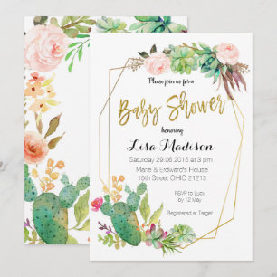 Sukkulente geometrische Rahmen-Baby-Shower-Einladu Einladung