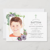 Sukkulente geometrische Taufe oder Christening-Fot Einladung (Vorderseite)