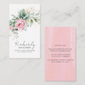 Sukkulente Grüne und rosa Blume Elegant Visitenkarte (Vorne/Hinten)