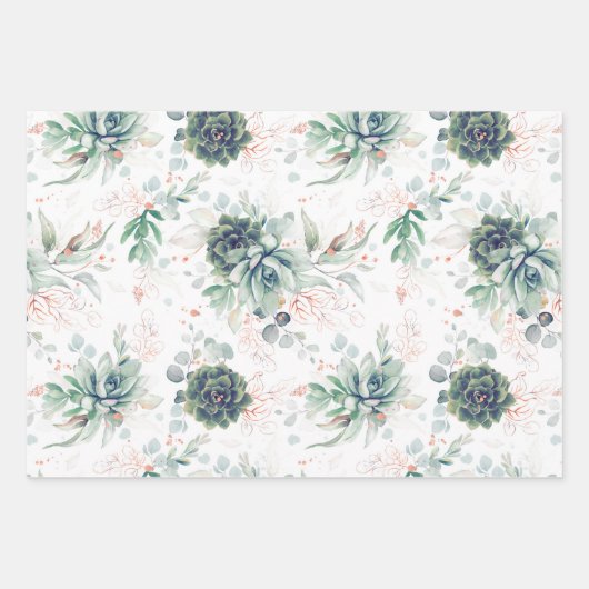 Sukkulente Grünpflanzen und Rose Gold Eukalyptus-B Geschenkpapier Set (Vorderseite 3)