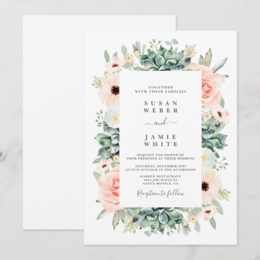 Sukkulente Hochzeit Einladung (Vorne/Hinten)