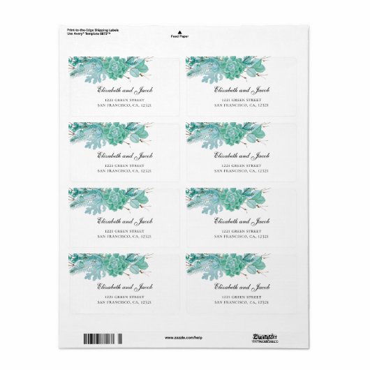 Sukkulente Hochzeit. Minze Blumenadresse. Cactus (Vorne)