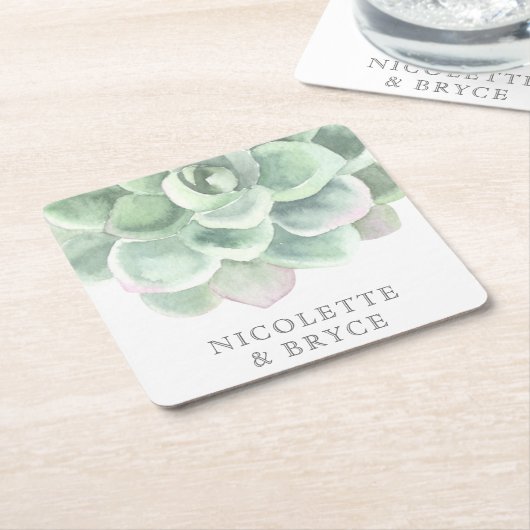 Sukkulente Hochzeit mit grüner Wasserfarbe Rechteckiger Pappuntersetzer (angewinkelt)