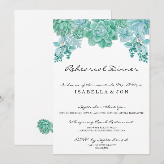 Sukkulente Hochzeit Probe Dinner Einladung (Vorne/Hinten)