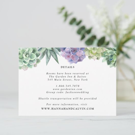 Sukkulente Hochzeitsinformationen Einladung (Stehend Vorderseite)
