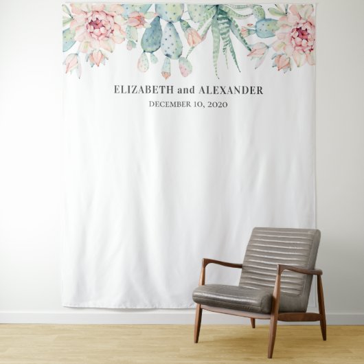 Sukkulente Hochzeitslandschaft. Kaktus-Hintergrund Wandteppich (Beispiel)