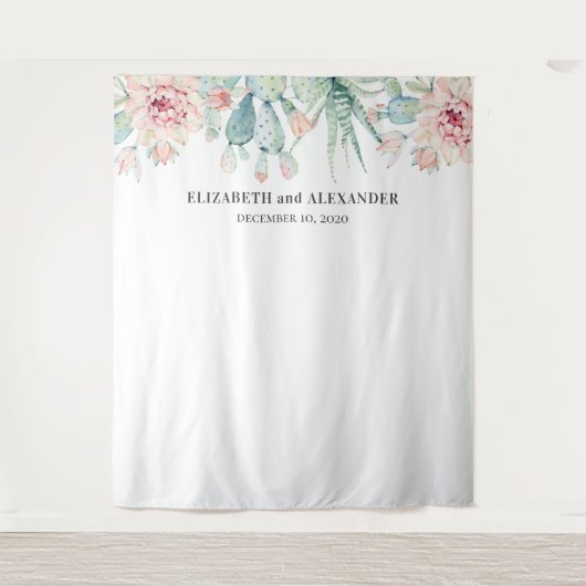 Sukkulente Hochzeitslandschaft. Kaktus-Hintergrund Wandteppich (Vorderseite)