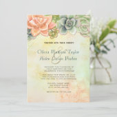 Sukkulente Hochzeitspfirsichfarben Einladung (Stehend Vorderseite)
