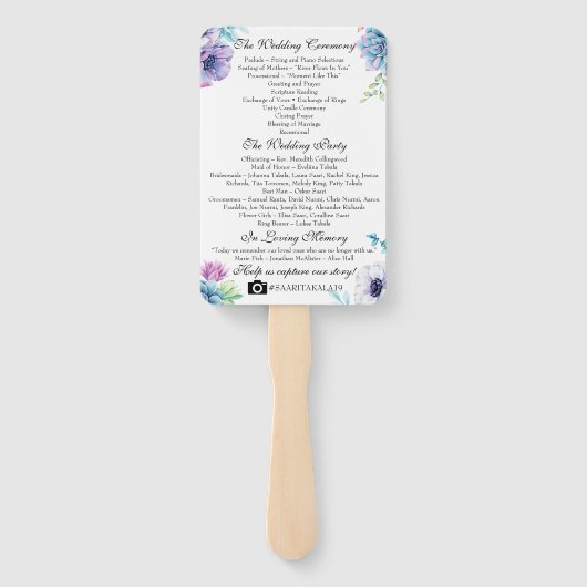 Sukkulente Hochzeitsprogramm Blume für Wasserfarbe Fächer (Rückseite)