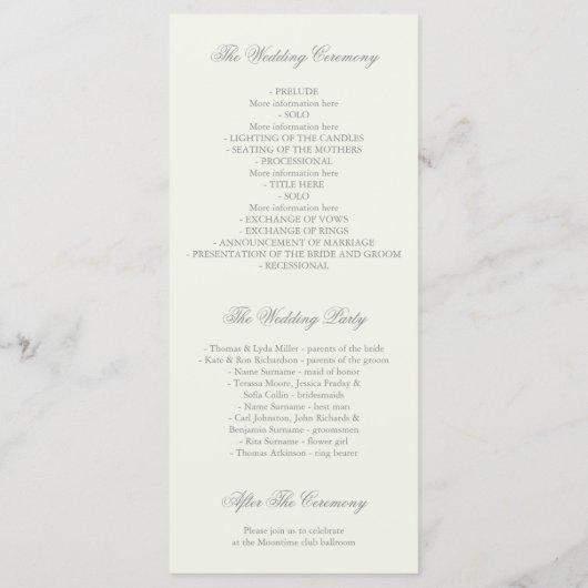 Sukkulente Hochzeitsprogramme im Blumengarten Programm (Rückseite)