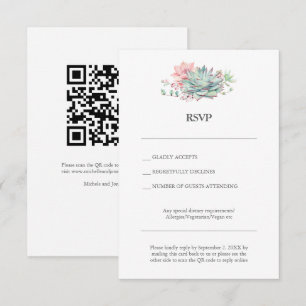 Sukkulente Hybrid-Hochzeits-RSVP-Karte mit QR-Code Einladung