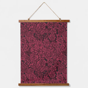 Sukkulente in Viva Magenta - Farbe des Jahres Wandteppich Mit Holzrahmen