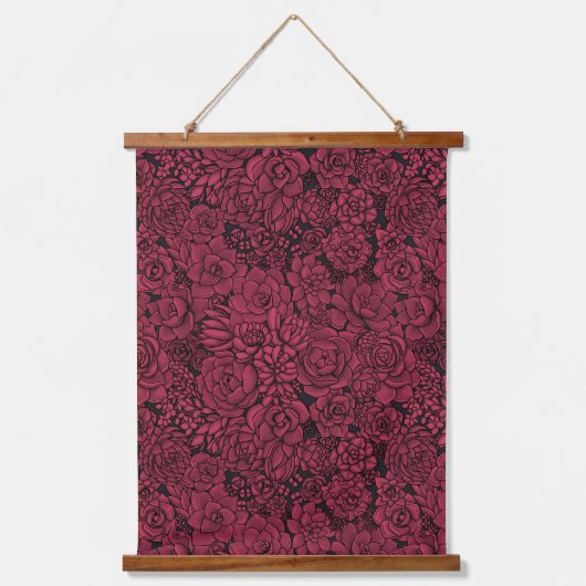 Sukkulente in Viva Magenta - Farbe des Jahres Wandteppich Mit Holzrahmen (Vorderseite)