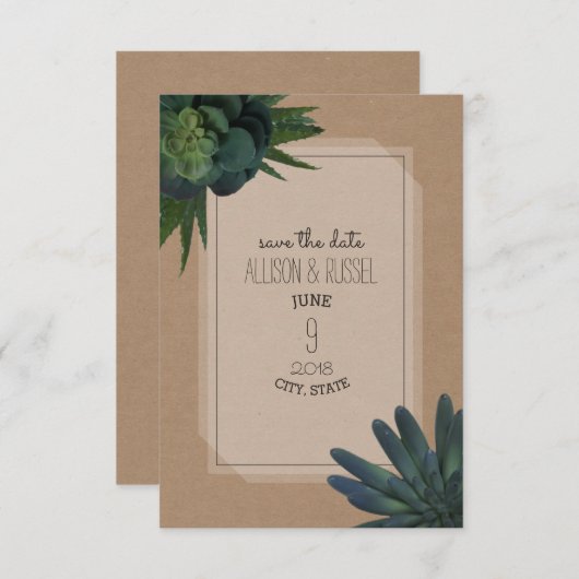 Sukkulente Inspirierte Hochzeit speichert das Datu Save The Date (Vorne/Hinten)