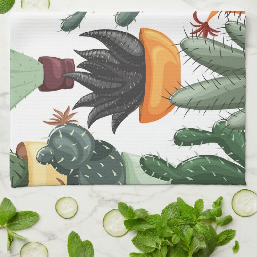 Sukkulente, Kakteen: niedliches Blumenmuster. Geschirrtuch (Gefaltet)