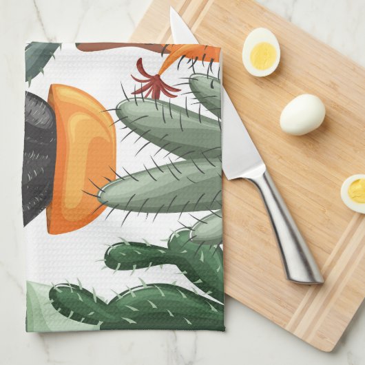 Sukkulente, Kakteen: niedliches Blumenmuster. Geschirrtuch (Viertel Falte)