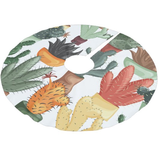 Sukkulente, Kakteen: niedliches Blumenmuster. Polyester Weihnachtsbaumdecke (Schrägansicht)