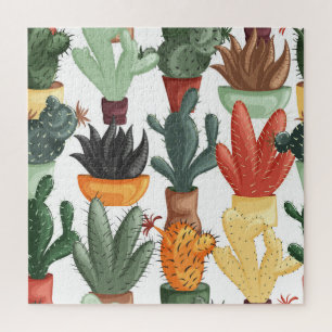 Sukkulente, Kakteen: niedliches Blumenmuster. Puzzle