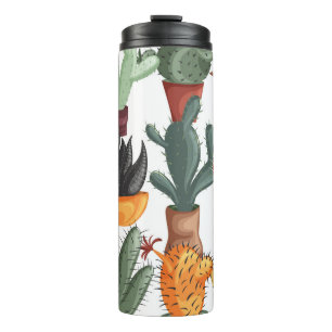 Sukkulente, Kakteen: niedliches Blumenmuster. Thermosbecher