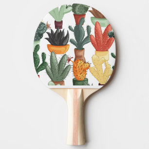 Sukkulente, Kakteen: niedliches Blumenmuster. Tischtennis Schläger